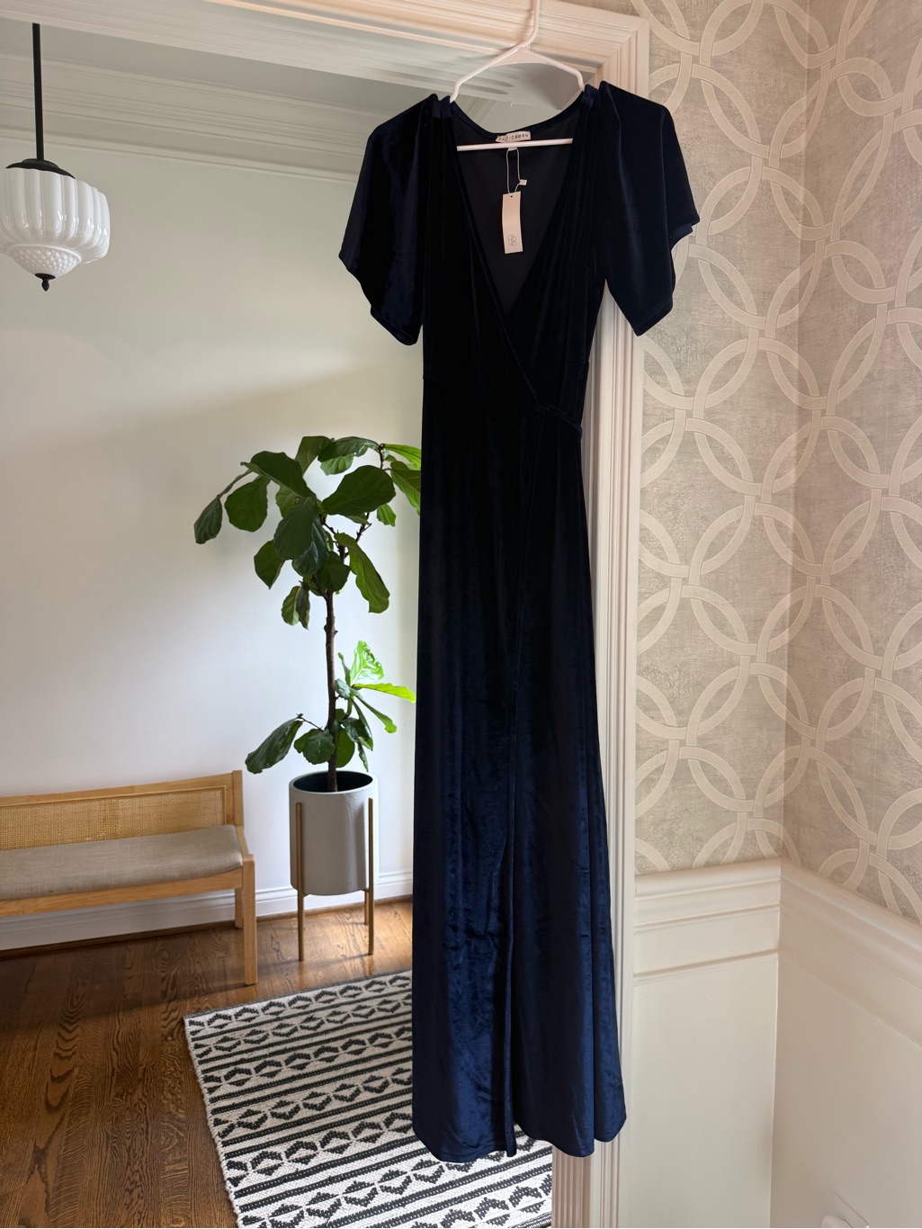Baltic Born Navy Velvet Meghan Maxi Wrap-Style Dress